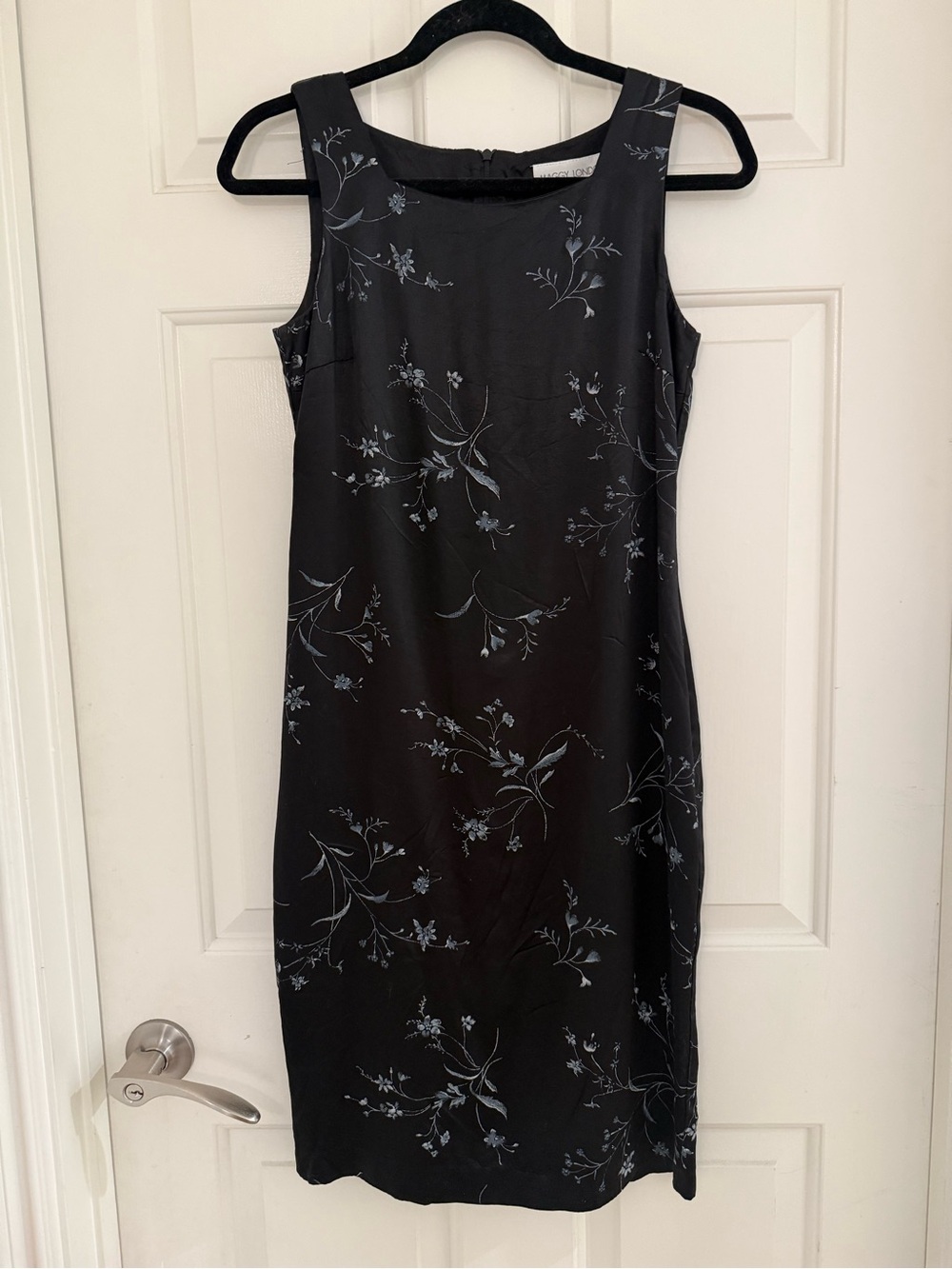 Vtg‎ 90s Maggie London Silk Sleeveless Slip Dress Black Gorpcorp Floral